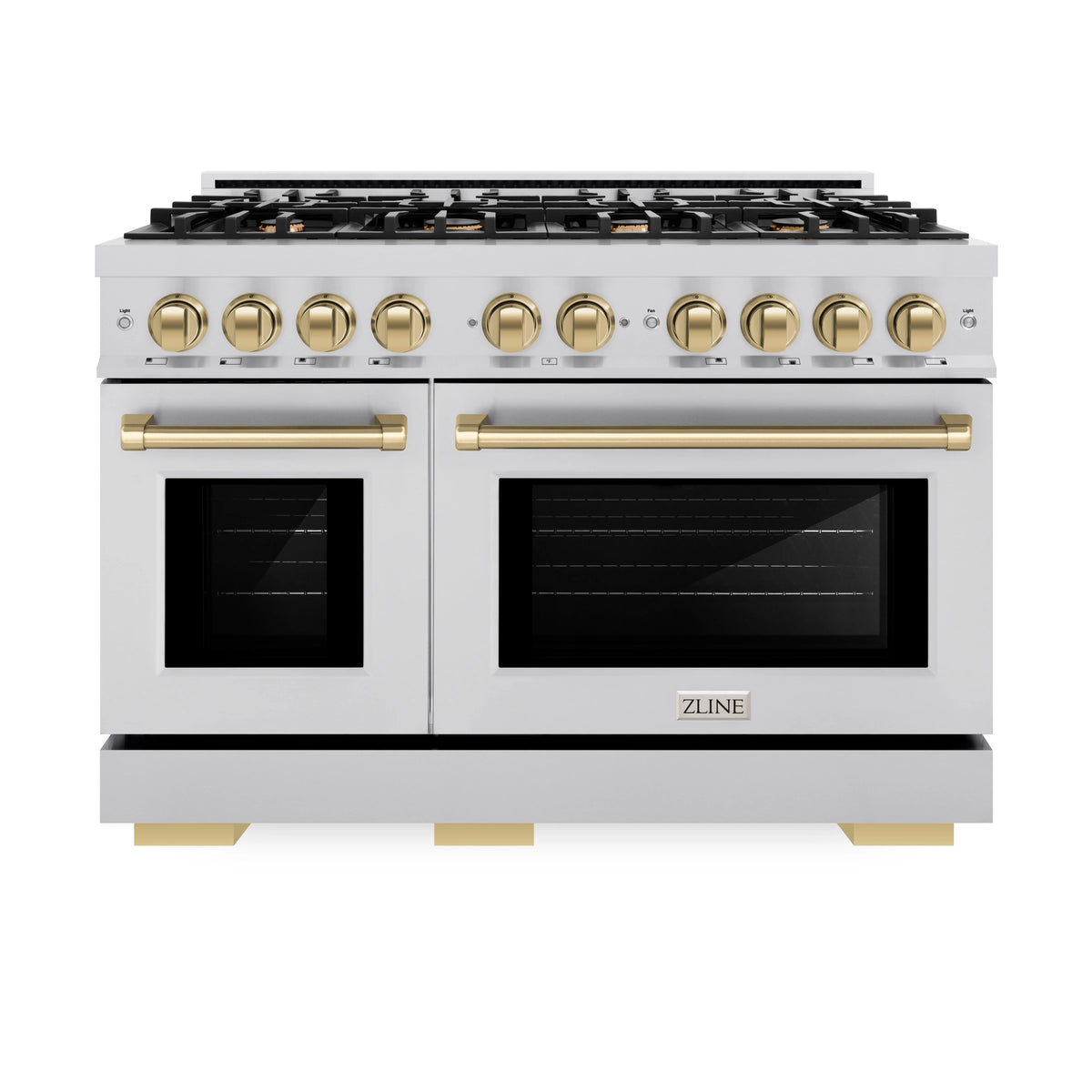 ZLINE - Autograph Edition 48 in. 6.7 cu. ft. Select Double Oven Dual Fuel Range with 8 Burner Gas Cooktop in Stainless Steel and Champagne Bronze Accents