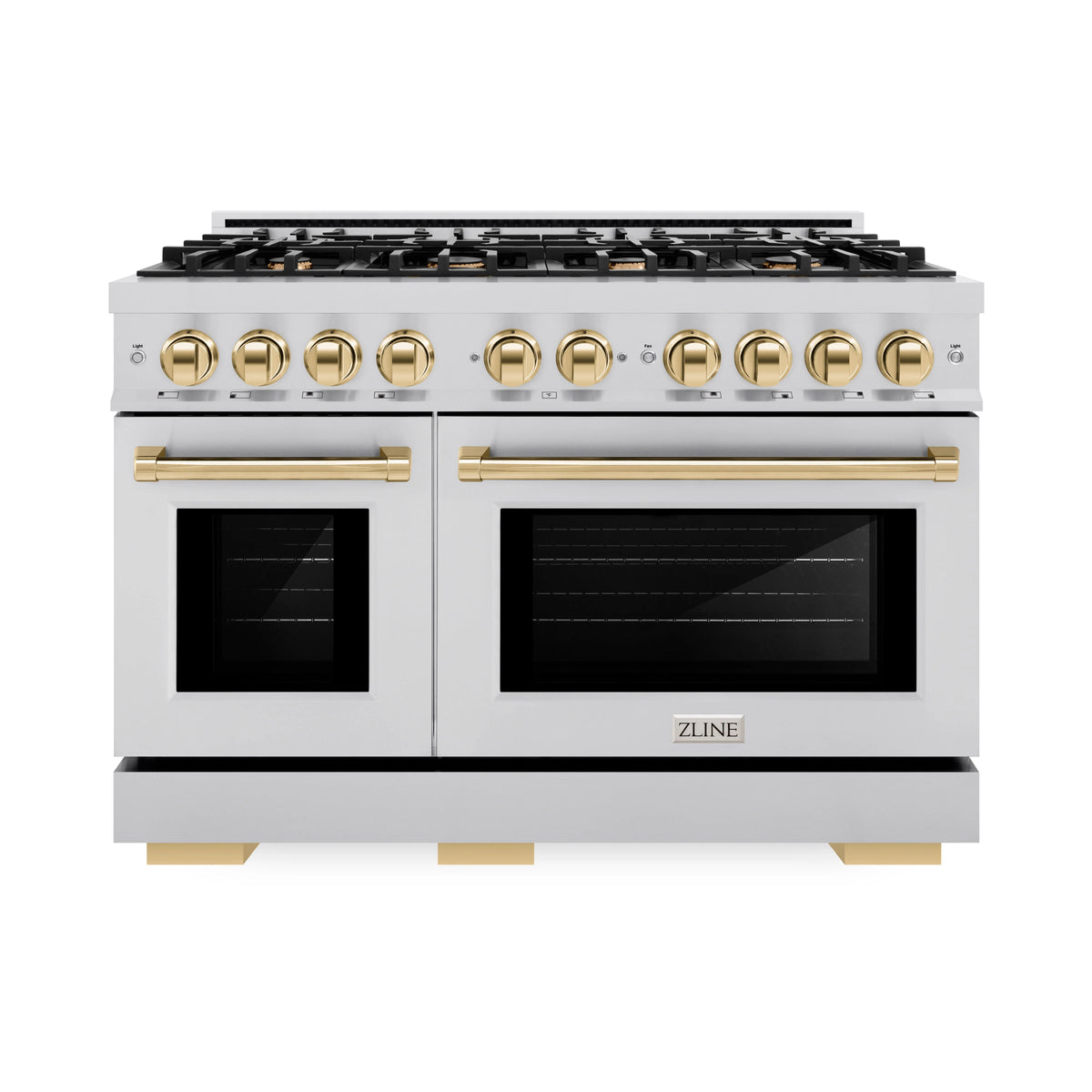 ZLINE - Autograph Edition 48 in. 6.7 cu. ft. Select Double Oven Dual Fuel Range with 8 Burner Gas Cooktop in Stainless Steel and Polished Gold Accents