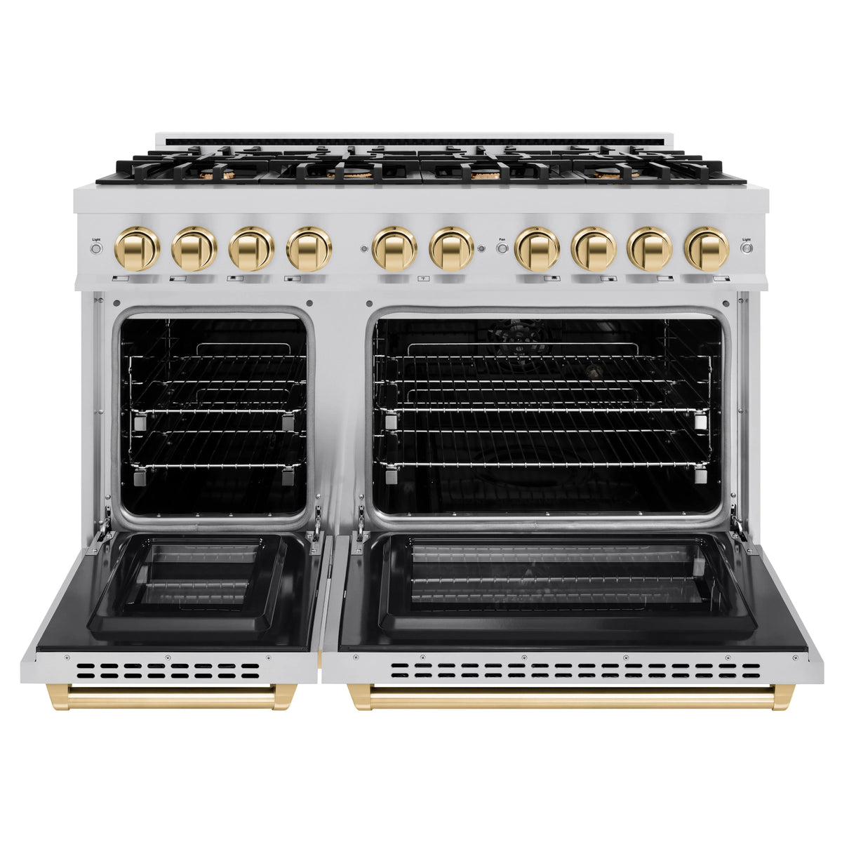 ZLINE - Autograph Edition 48 in. 6.7 cu. ft. Select Double Oven Dual Fuel Range with 8 Burner Gas Cooktop in Stainless Steel and Polished Gold Accents