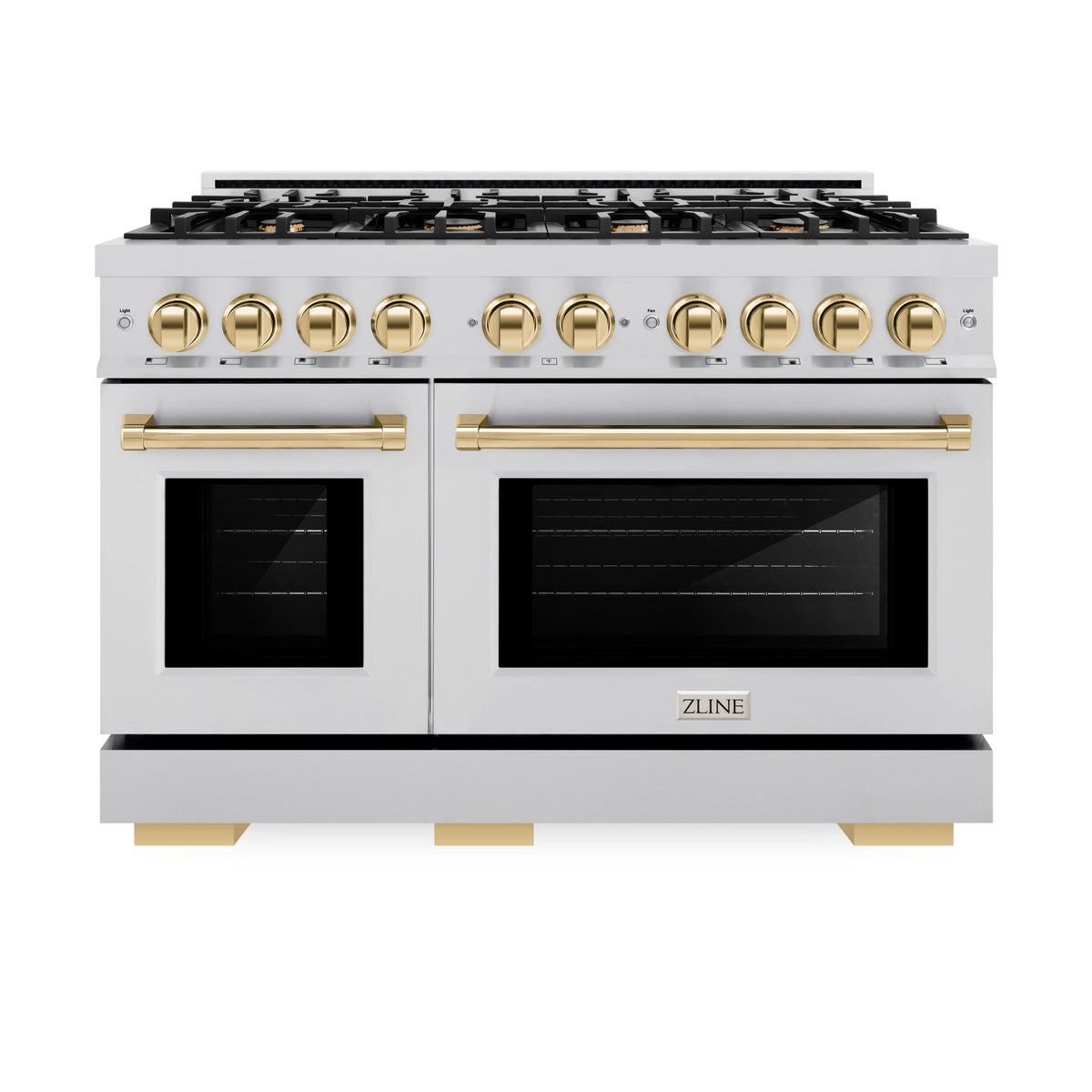 ZLINE - Autograph Edition 48 in. 6.7 cu. ft. Select Double Oven Dual Fuel Range with 8 Burner Gas Cooktop in Stainless Steel and Polished Gold Accents