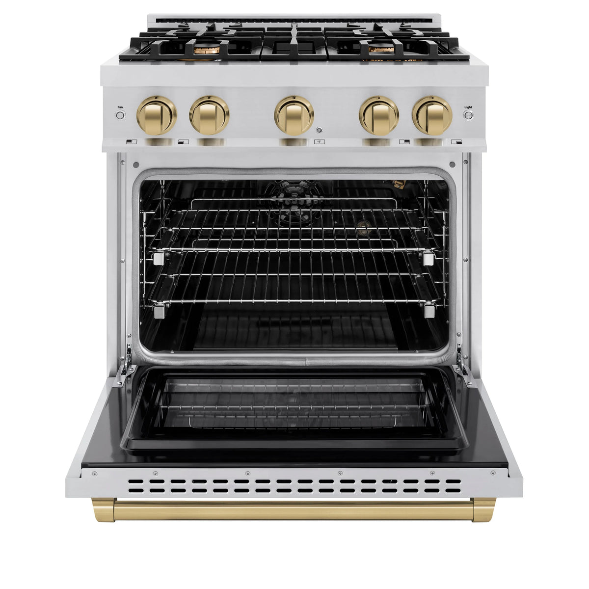 ZLINE - Autograph Edition 30 in. 4.2 cu. ft. Select Gas Range with 4 Burner Cooktop and Convection Gas Oven in Stainless Steel and Champagne Bronze Accents