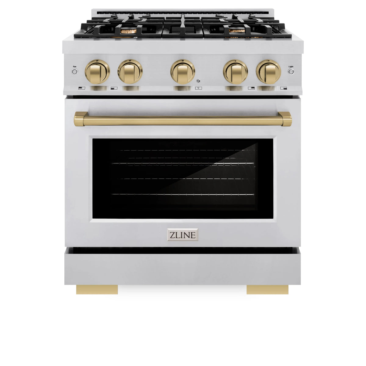 ZLINE - Autograph Edition 30 in. 4.2 cu. ft. Select Gas Range with 4 Burner Cooktop and Convection Gas Oven in Stainless Steel and Champagne Bronze Accents