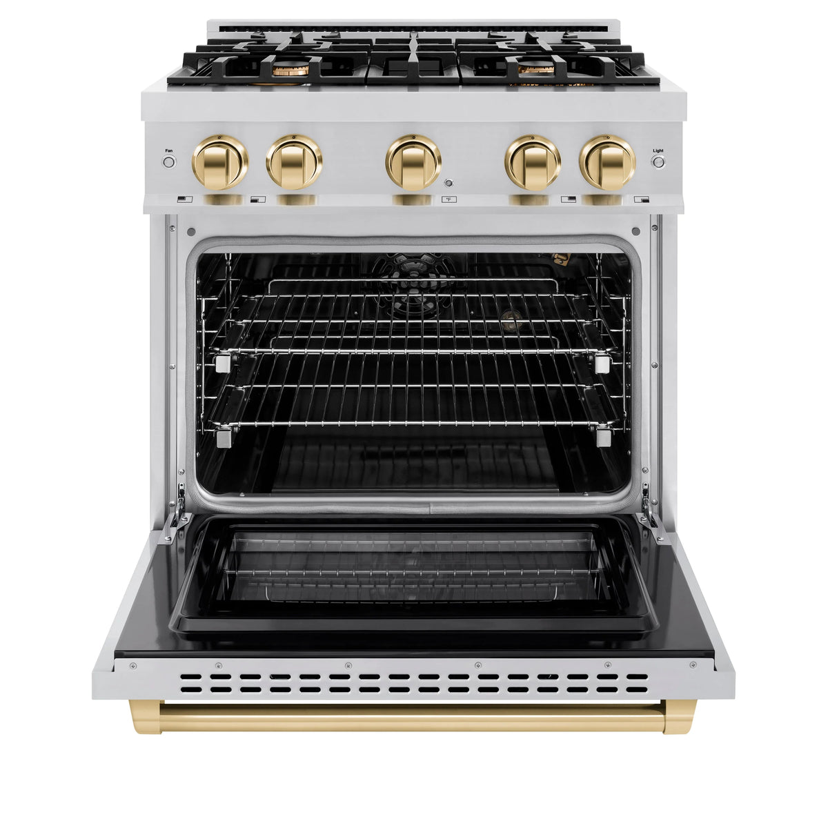 ZLINE - Autograph Edition 30 in. 4.2 cu. ft. Select Gas Range with 4 Burner Cooktop and Convection Gas Oven in Stainless Steel and Polished Gold Accents
