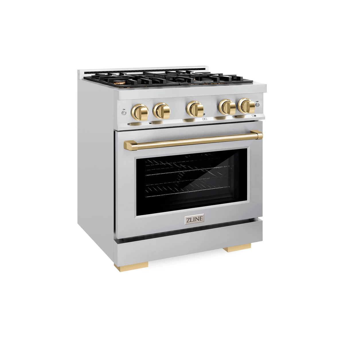 ZLINE - Autograph Edition 30 in. 4.2 cu. ft. Select Gas Range with 4 Burner Cooktop and Convection Gas Oven in Stainless Steel and Polished Gold Accents