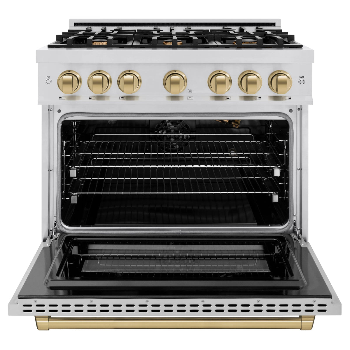 ZLINE - Autograph Edition 36 in. 5.2 cu. ft. Select Gas Range with 6 Burner Cooktop and Convection Gas Oven in Stainless Steel and Champagne Bronze Accents