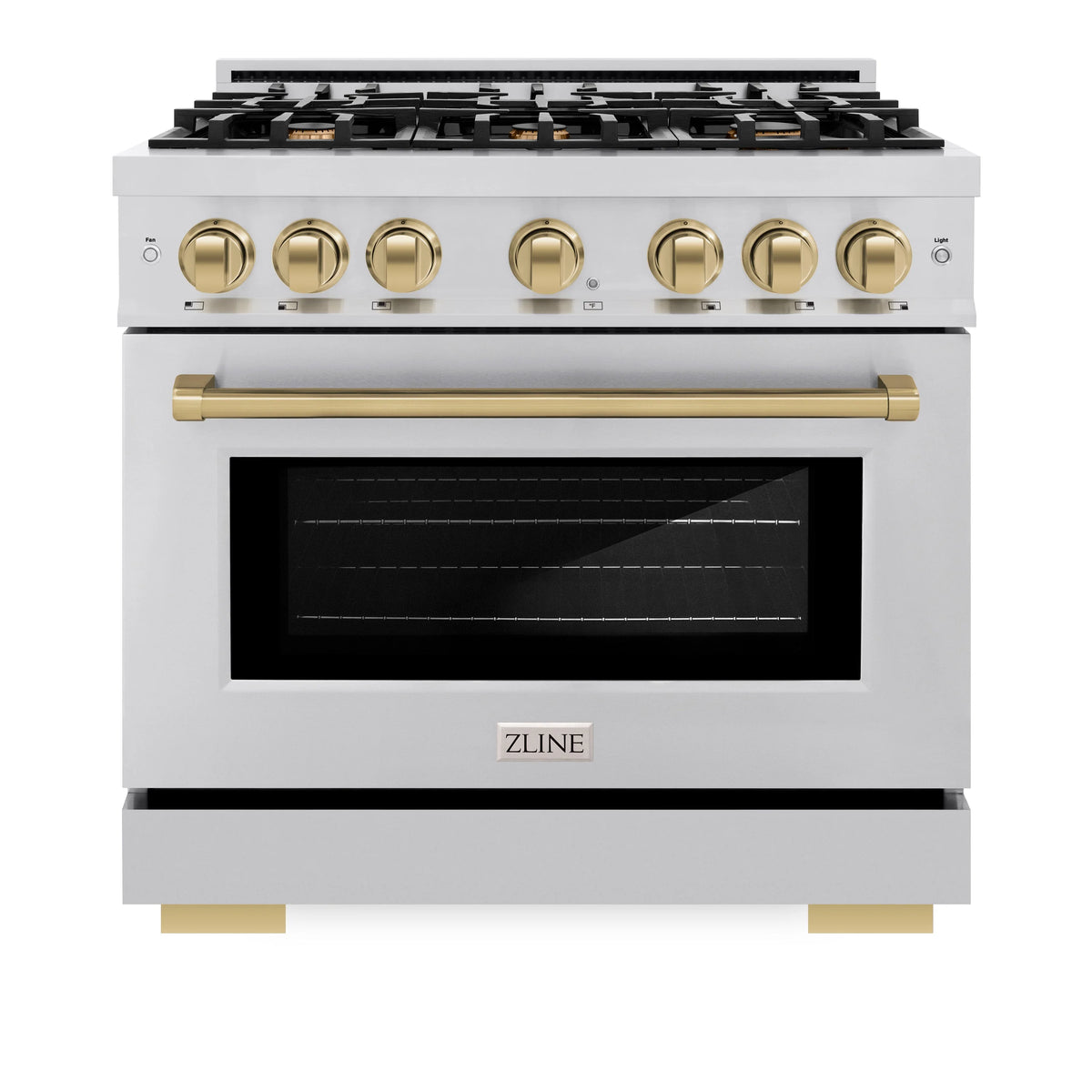 ZLINE - Autograph Edition 36 in. 5.2 cu. ft. Select Gas Range with 6 Burner Cooktop and Convection Gas Oven in Stainless Steel and Champagne Bronze Accents