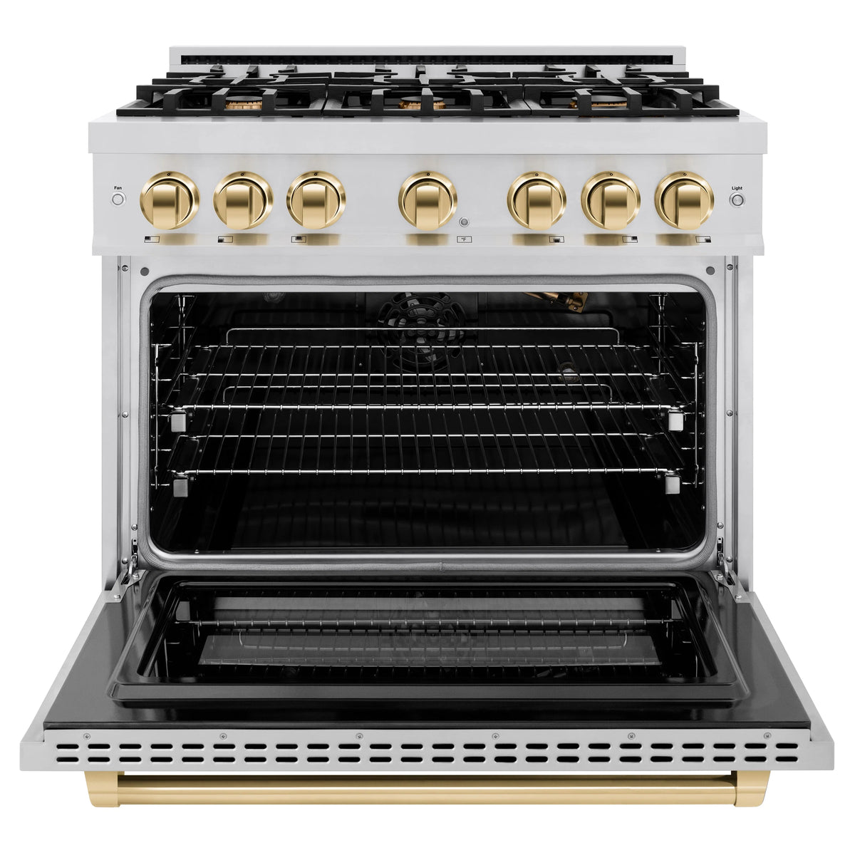 ZLINE - Autograph Edition 36 in. 5.2 cu. ft. Select Gas Range with 6 Burner Cooktop and Convection Gas Oven in Stainless Steel and Polished Gold Accents
