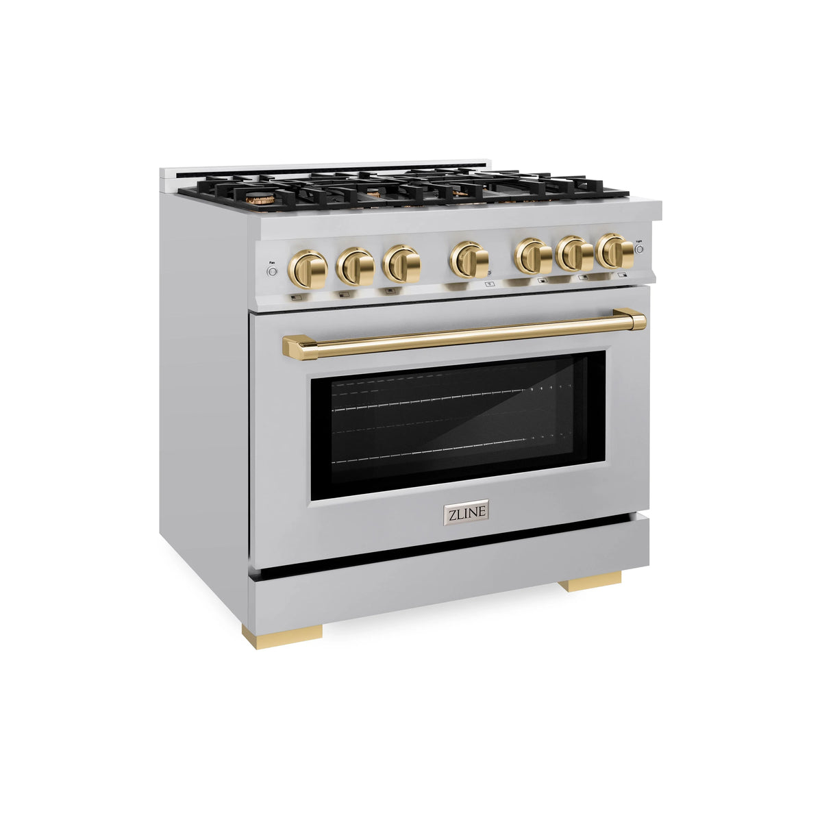 ZLINE - Autograph Edition 36 in. 5.2 cu. ft. Select Gas Range with 6 Burner Cooktop and Convection Gas Oven in Stainless Steel and Polished Gold Accents