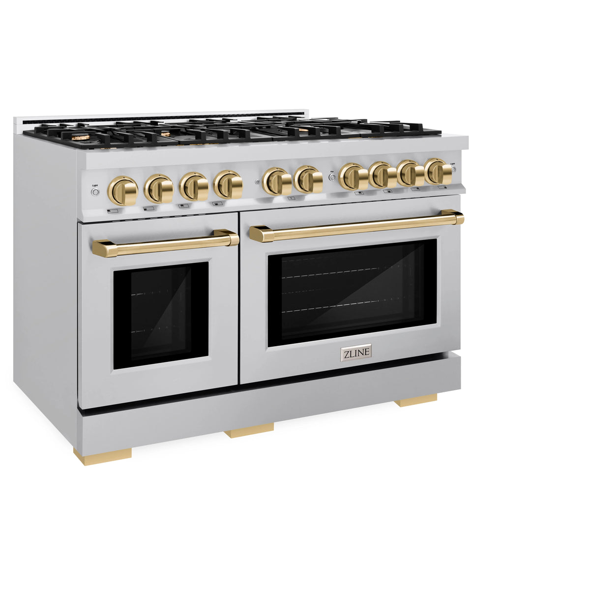 ZLINE - Autograph Edition 48 in. 6.7 cu. ft. Select Double Oven Gas Range with 8 Burner Cooktop in Stainless Steel and Polished Gold Accents