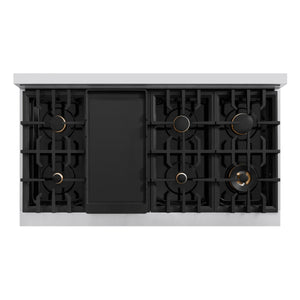ZLINE - Autograph Edition 48 in. 6.7 cu. ft. Select Double Oven Gas Range with 8 Burner Cooktop in Stainless Steel and Polished Gold Accents
