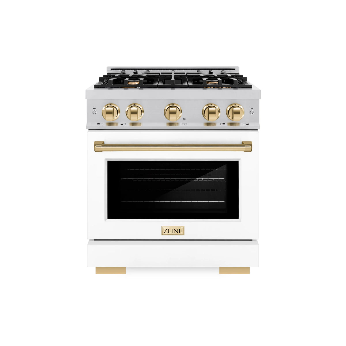 ZLINE - Autograph Edition 30 in. 4.2 cu. ft. Select Dual Fuel Range with 4 Burner Gas Cooktop and Electric Convection Oven in Stainless Steel with White Matte Door and Polished Gold Accents