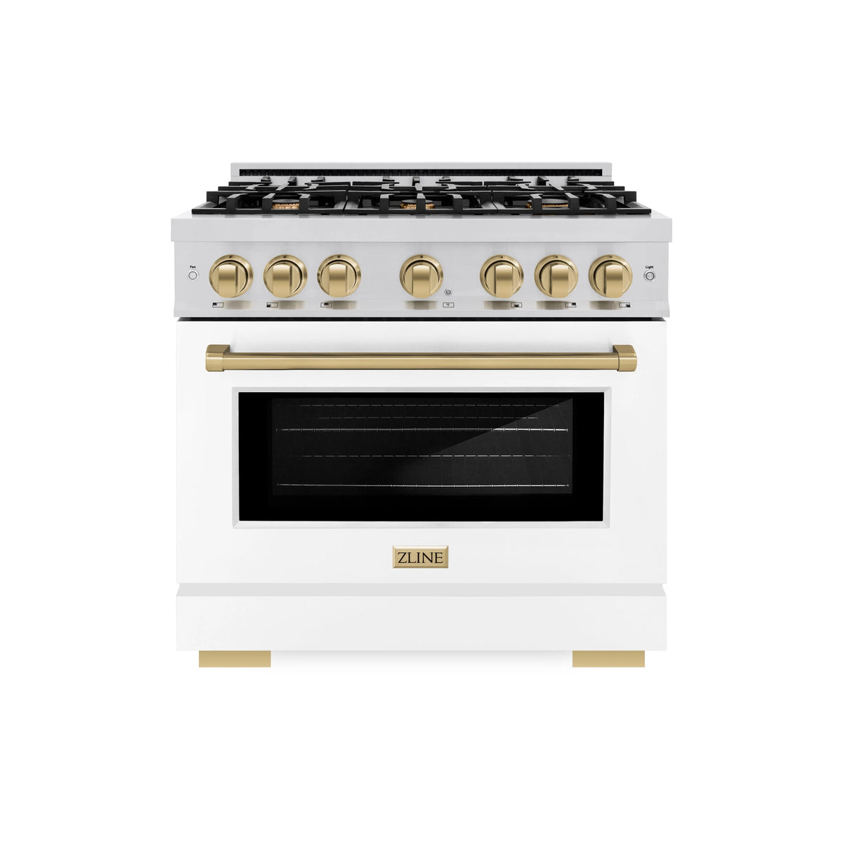 ZLINE - Autograph Edition 36 in. 5.2 cu. ft. Select Dual Fuel Range with 6 Burner Gas Cooktop and Electric Convection Oven in Stainless Steel with White Matte Door and Champagne Bronze Accents