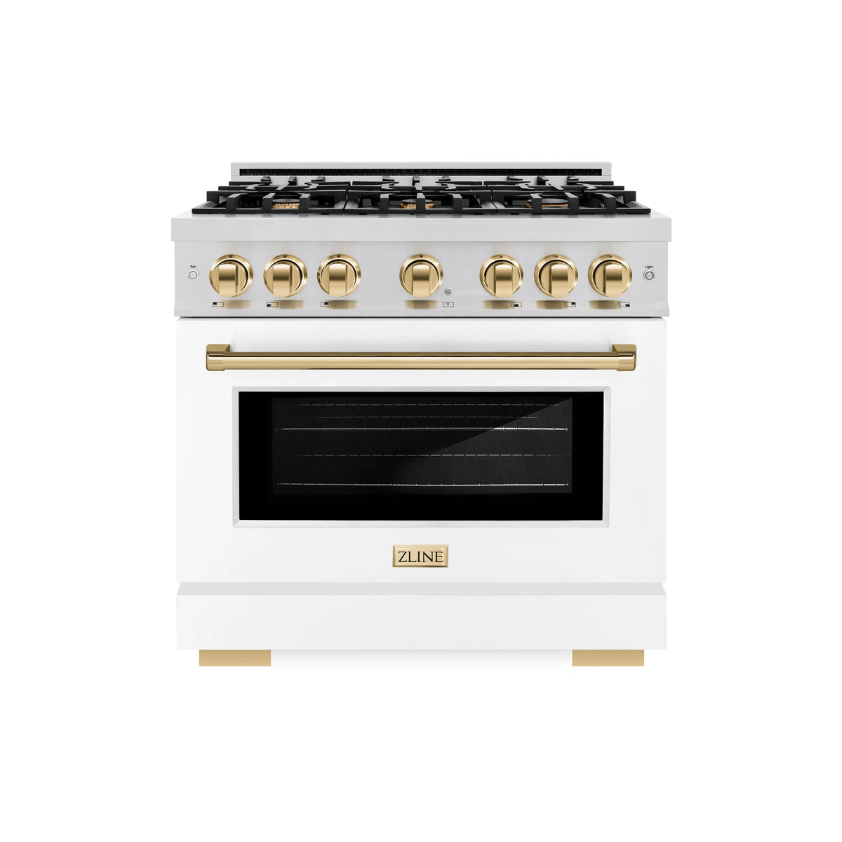 ZLINE - Autograph Edition 36 in. 5.2 cu. ft. Select Dual Fuel Range with 6 Burner Gas Cooktop and Electric Convection Oven in Stainless Steel with White Matte Door and Polished Gold Accents