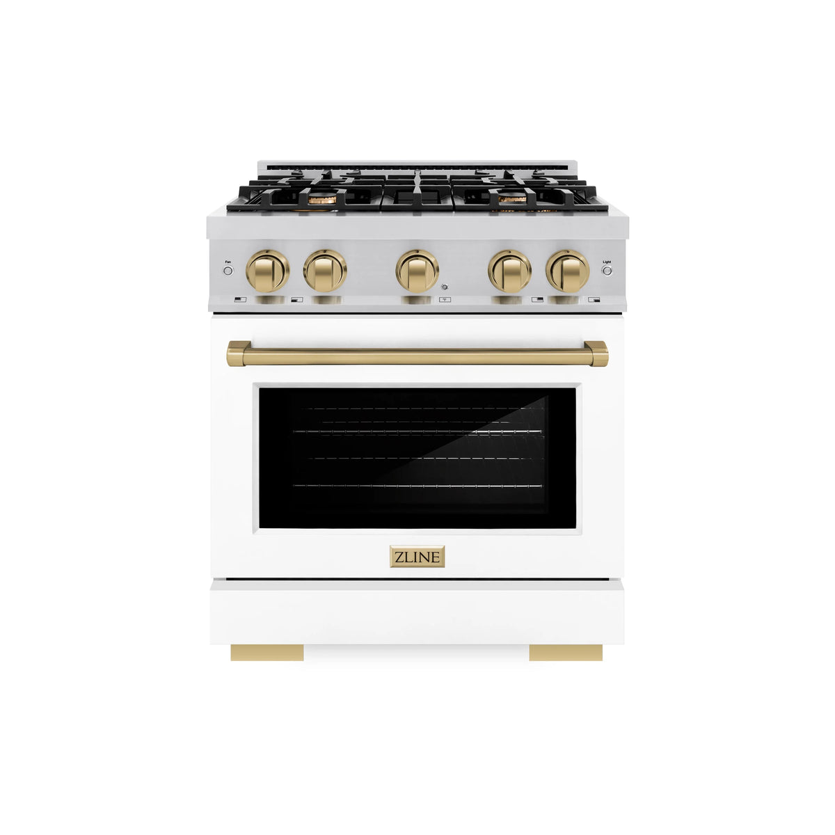 ZLINE - Autograph Edition 30 in. 4.2 cu. ft. Select Gas Range with 4 Burner Cooktop and Convection Gas Oven in Stainless Steel with White Matte Door and Champagne Bronze Accents