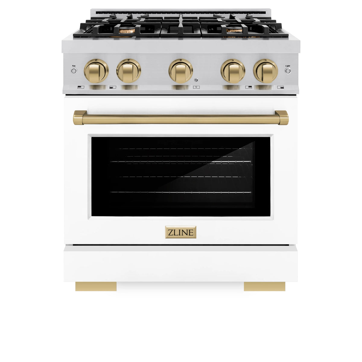 ZLINE - Autograph Edition 30 in. 4.2 cu. ft. Select Gas Range with 4 Burner Cooktop and Convection Gas Oven in Stainless Steel with White Matte Door and Champagne Bronze Accents