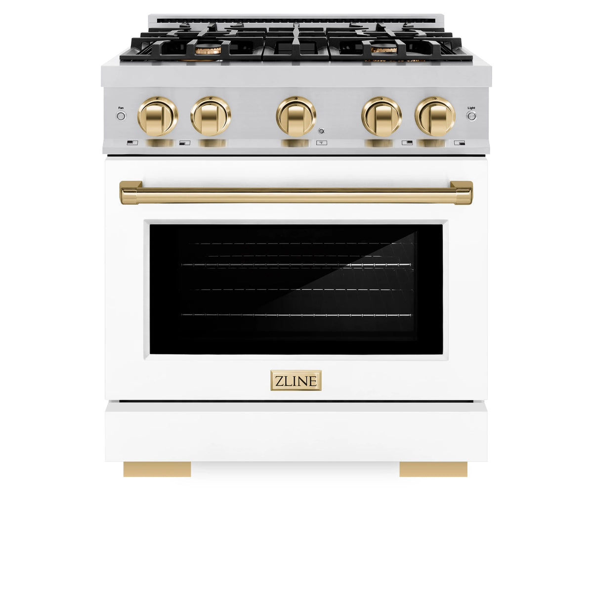 ZLINE - Autograph Edition 30 in. 4.2 cu. ft. Select Gas Range with 4 Burner Cooktop and Convection Gas Oven in Stainless Steel with White Matte Door and Polished Gold Accents