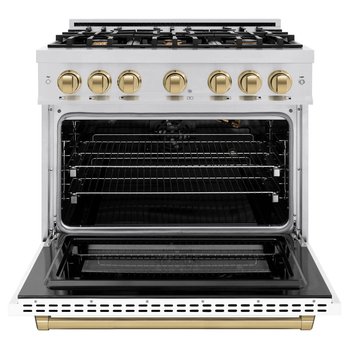 ZLINE - Autograph Edition 36 in. 5.2 cu. ft. Select Gas Range with 6 Burner Cooktop and Convection Gas Oven in Stainless Steel with White Matte Door and Champagne Bronze Accents