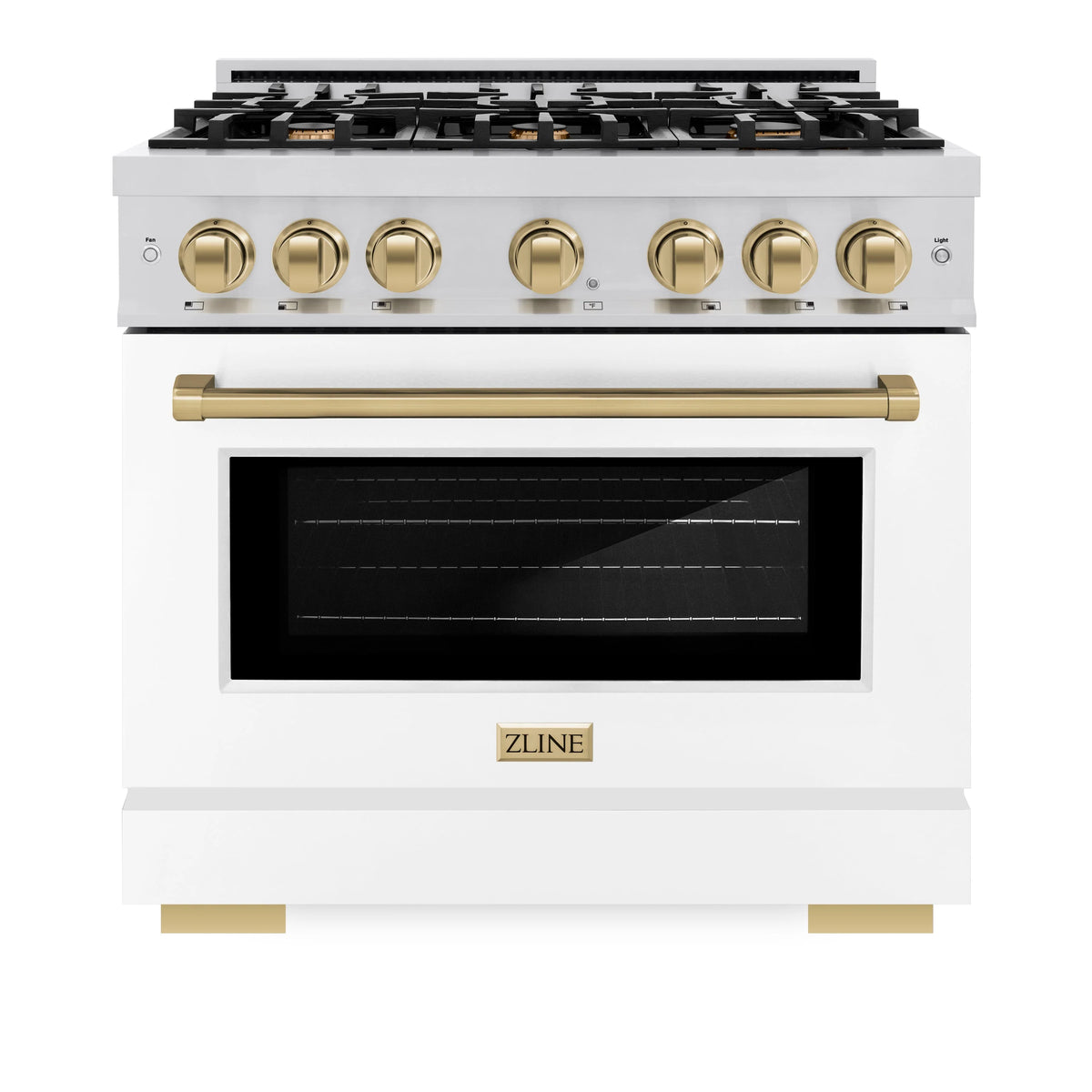 ZLINE - Autograph Edition 36 in. 5.2 cu. ft. Select Gas Range with 6 Burner Cooktop and Convection Gas Oven in Stainless Steel with White Matte Door and Champagne Bronze Accents