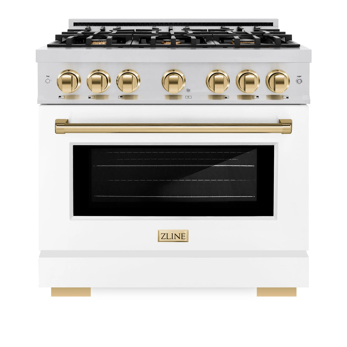 ZLINE - Autograph Edition 36 in. 5.2 cu. ft. Select Gas Range with 6 Burner Cooktop and Convection Gas Oven in Stainless Steel with White Matte Door and Polished Gold Accents