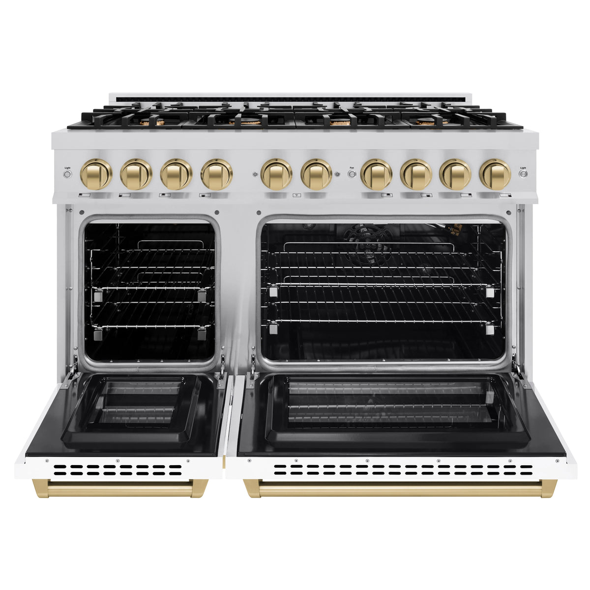 ZLINE - Autograph Edition 48 in. 6.7 cu. ft. Select Double Oven Gas Range with 8 Burner Cooktop in Stainless Steel with White Matte Doors and Champagne Bronze Accents
