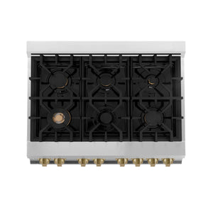 ZLINE - Autograph Edition 36 in. 4.6 cu. ft. Legacy Dual Fuel Range with 6 Burner Gas Cooktop and Electric Convection Oven in Stainless Steel and Champagne Bronze Accents