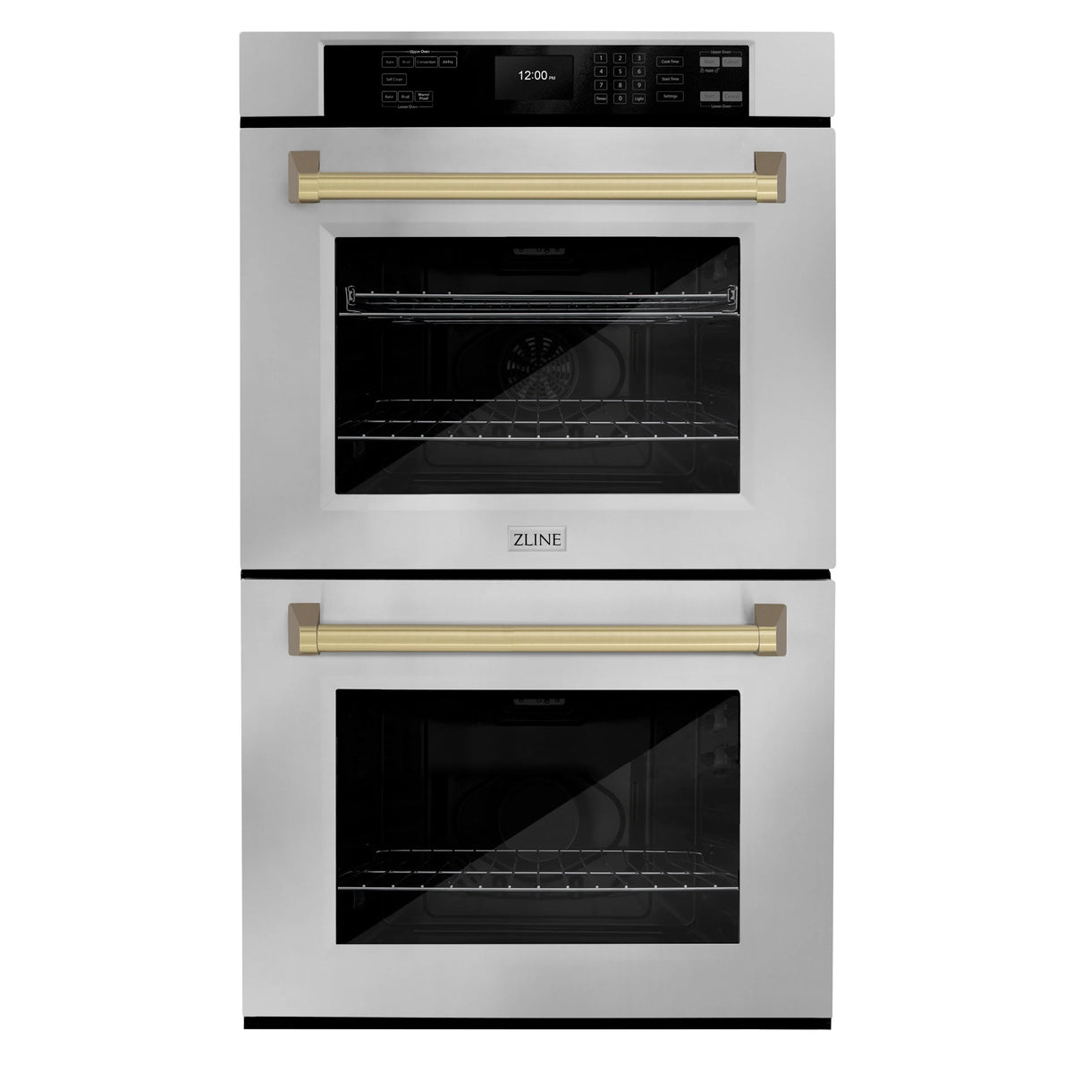 ZLINE - 30 in. Autograph Edition Professional True Convection Double Wall Oven with Air Fry and Self Clean in Stainless Steel with Champagne Bronze Handles