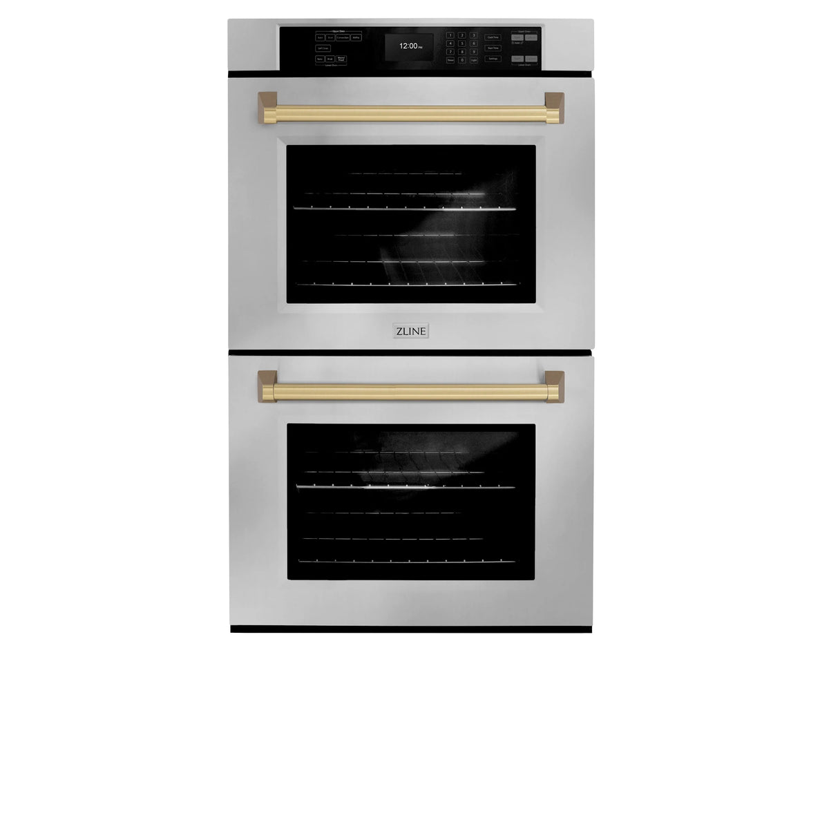 ZLINE - 30 in. Autograph Edition Professional True Convection Double Wall Oven with Air Fry and Self Clean in Stainless Steel with Champagne Bronze Handles