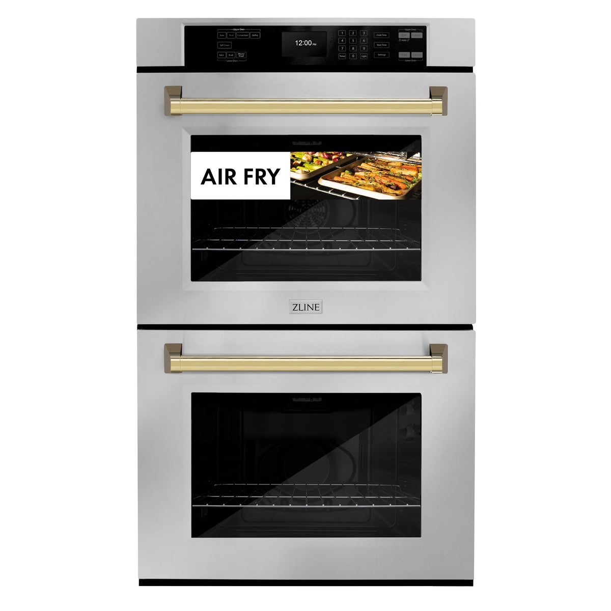ZLINE - 30 in. Autograph Edition Professional True Convection Double Wall Oven with Air Fry and Self Clean in Stainless Steel with Polished Gold Handles
