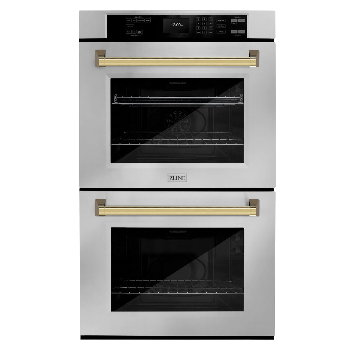 ZLINE - 30 in. Autograph Edition Professional True Convection Double Wall Oven with Air Fry and Self Clean in Stainless Steel with Polished Gold Handles