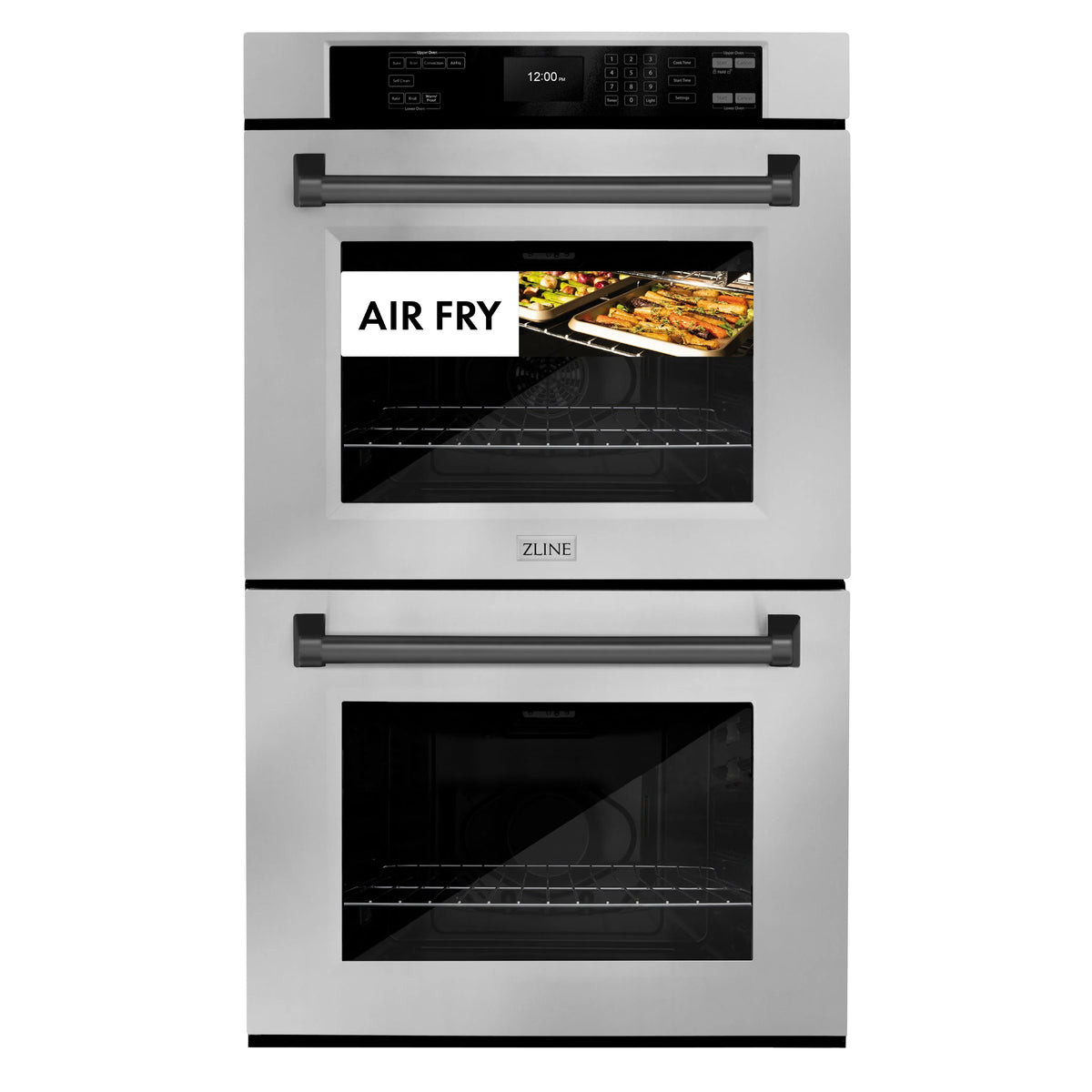 ZLINE - 30 in. Autograph Edition Professional True Convection Double Wall Oven with Air Fry and Self Clean in Stainless Steel with Matte Black Handles