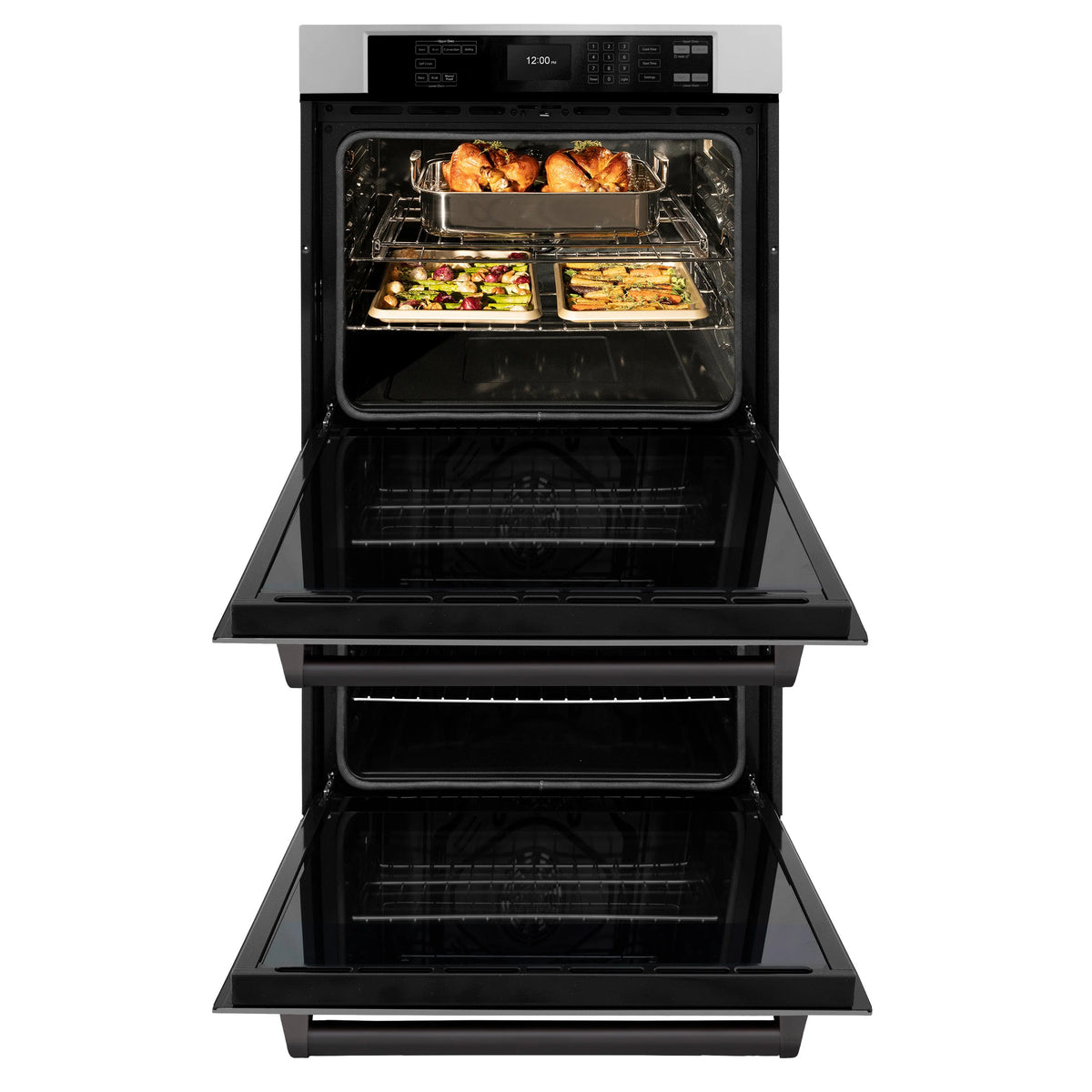 ZLINE - 30 in. Autograph Edition Professional True Convection Double Wall Oven with Air Fry and Self Clean in Stainless Steel with Matte Black Handles