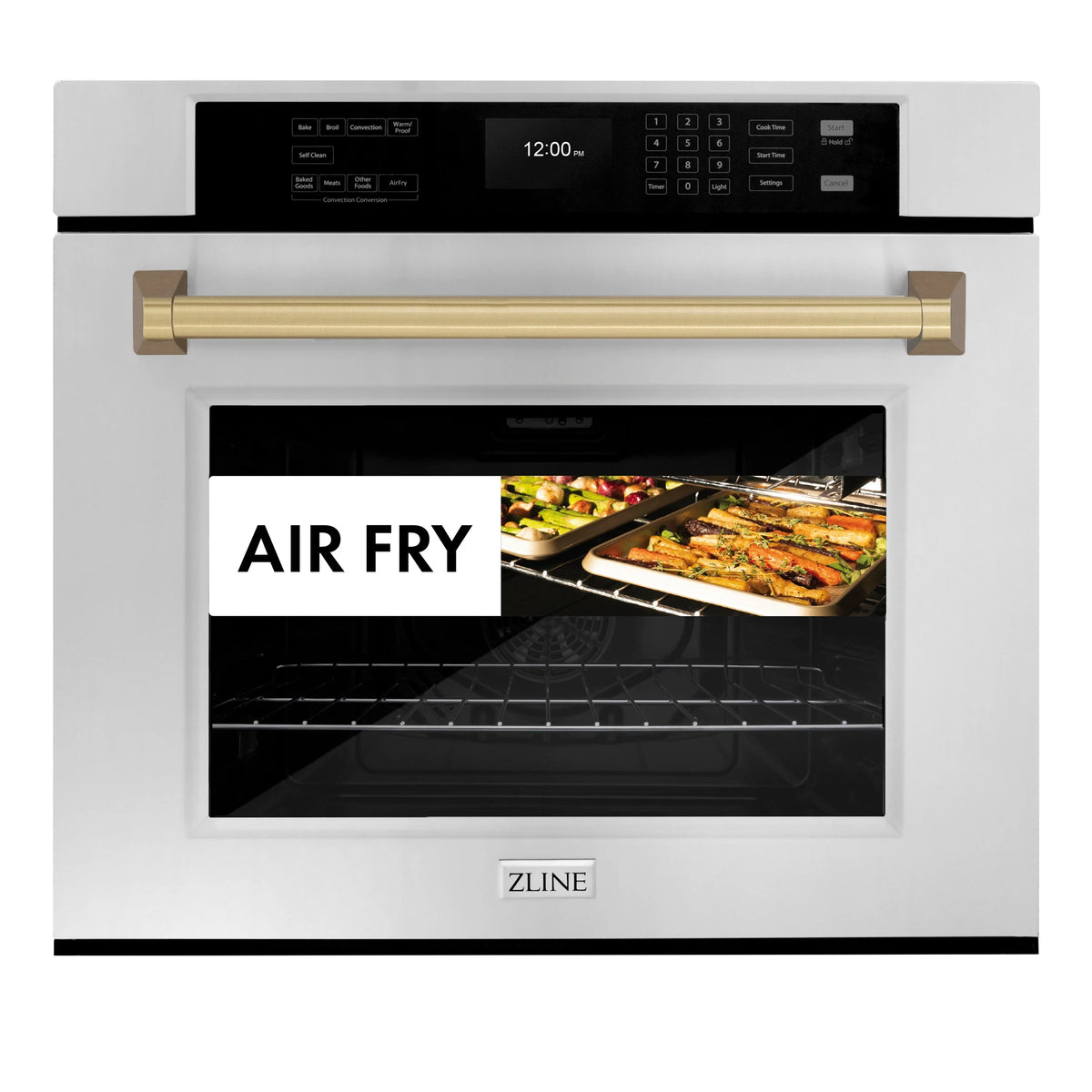 ZLINE - 30 in. Autograph Edition Professional True Convection Single Wall Oven with Air Fry and Self Clean in Stainless Steel with Champagne Bronze Handle