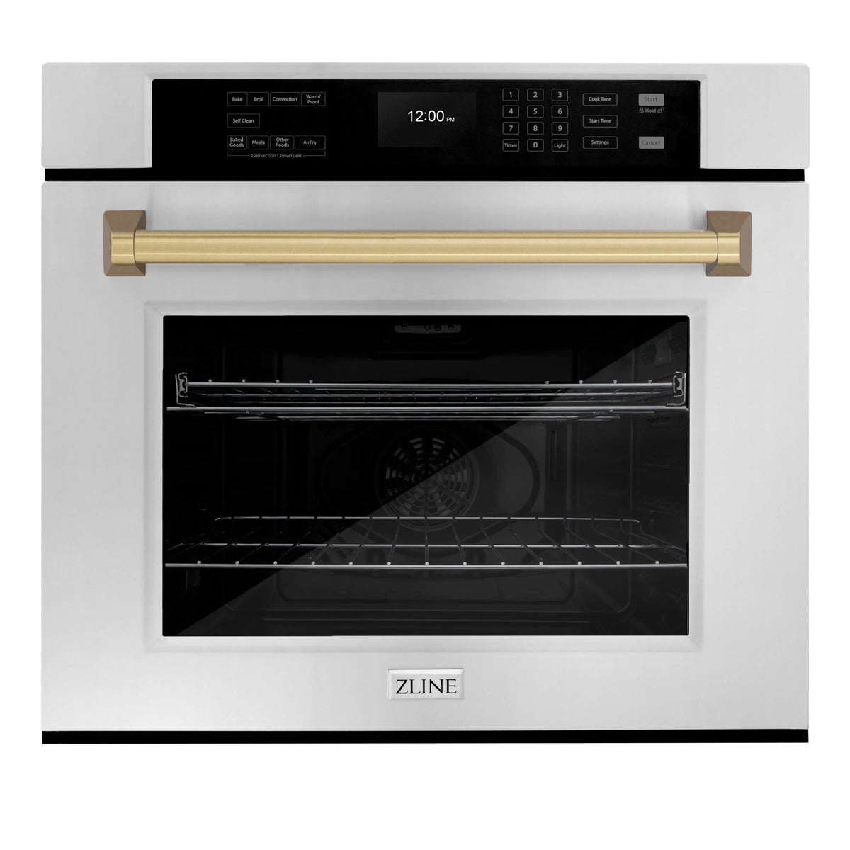 ZLINE - 30 in. Autograph Edition Professional True Convection Single Wall Oven with Air Fry and Self Clean in Stainless Steel with Champagne Bronze Handle