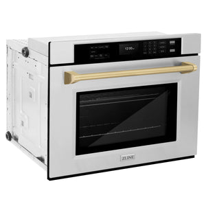 ZLINE - 30 in. Autograph Edition Professional True Convection Single Wall Oven with Air Fry and Self Clean in Stainless Steel with Champagne Bronze Handle