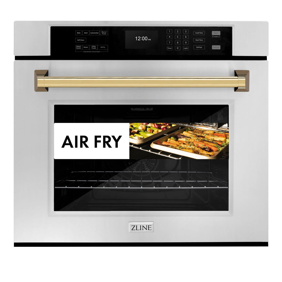 ZLINE - 30 in. Autograph Edition Professional True Convection Single Wall Oven with Air Fry and Self Clean in Stainless Steel with Polished Gold Handle (WASZ-30-G)