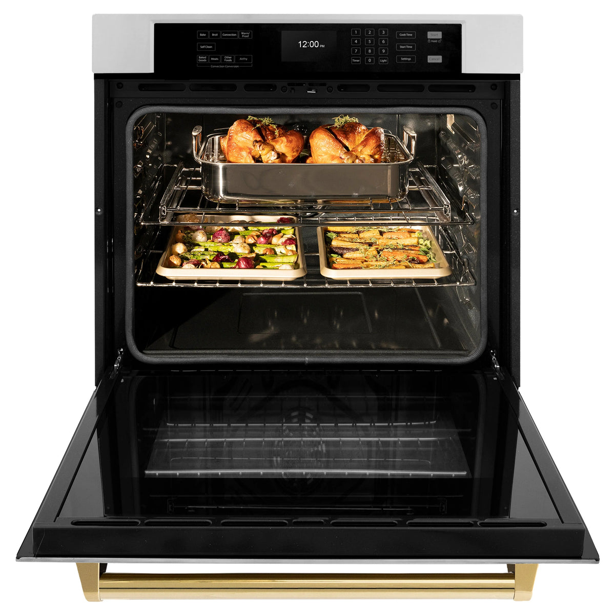 ZLINE - 30 in. Autograph Edition Professional True Convection Single Wall Oven with Air Fry and Self Clean in Stainless Steel with Polished Gold Handle (WASZ-30-G)