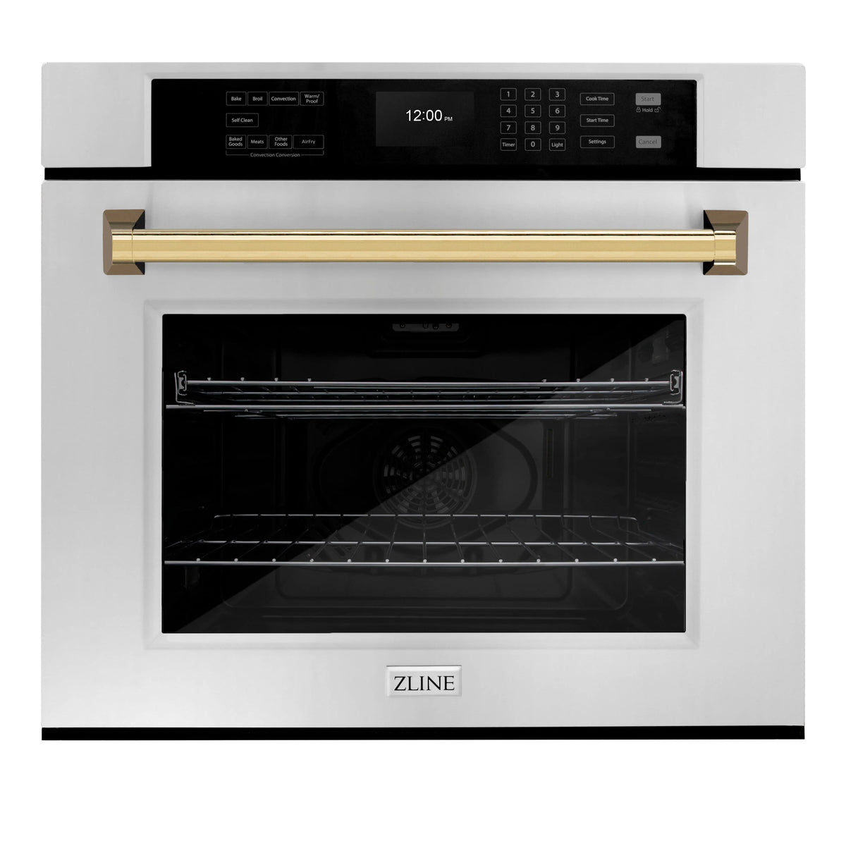 ZLINE - 30 in. Autograph Edition Professional True Convection Single Wall Oven with Air Fry and Self Clean in Stainless Steel with Polished Gold Handle (WASZ-30-G)