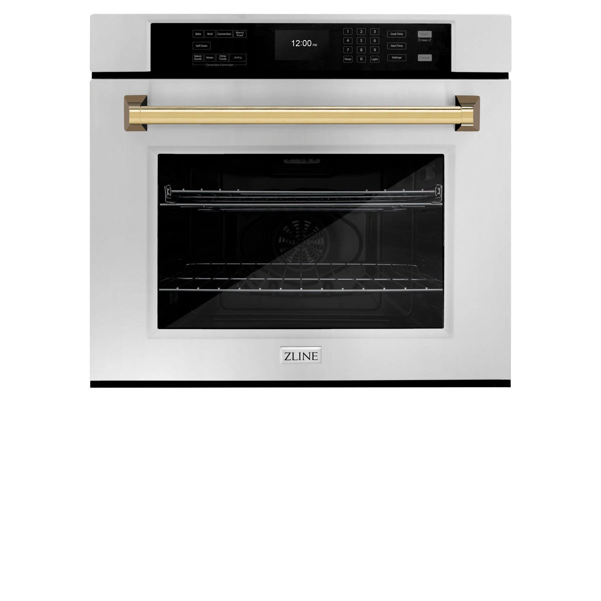 ZLINE - 30 in. Autograph Edition Professional True Convection Single Wall Oven with Air Fry and Self Clean in Stainless Steel with Polished Gold Handle (WASZ-30-G)