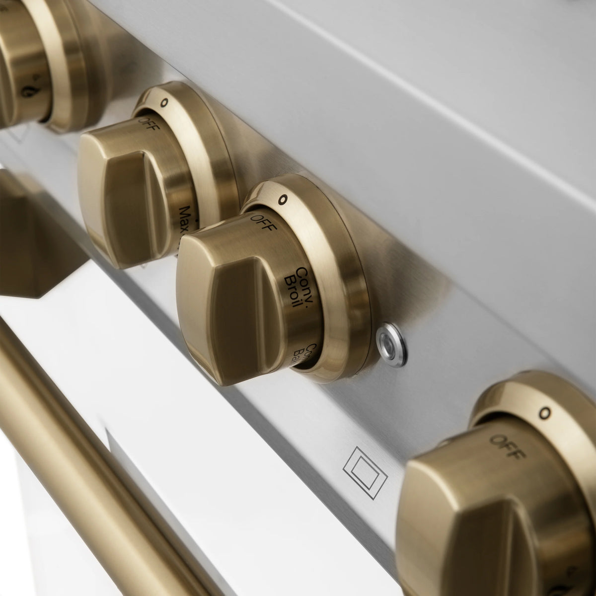 ZLINE - Autograph Edition 30 in. 4.0 cu. ft. Legacy Dual Fuel Range with 4 Burner Gas Cooktop and Electric Convection Oven in Stainless Steel with White Matte Door and Champagne Bronze Accents