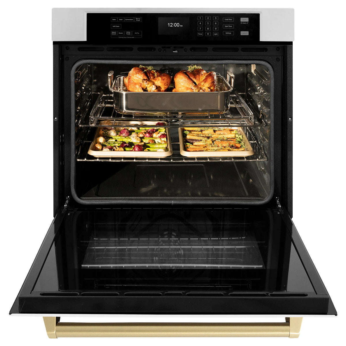 ZLINE - 30 in. Autograph Edition Professional True Convection Single Wall Oven with Air Fry and Self Clean in Stainless Steel with White Matte Door and Champagne Bronze Handle