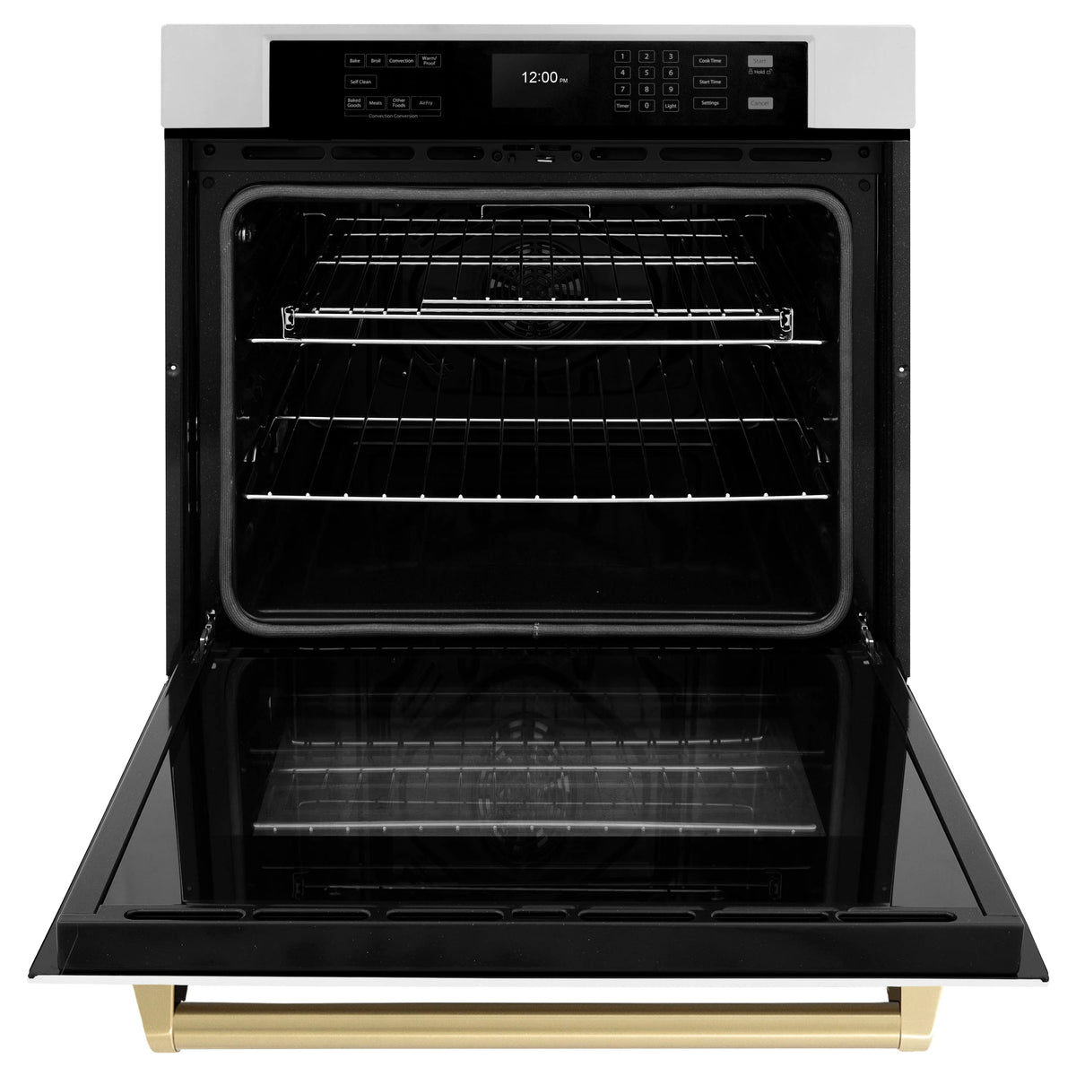 ZLINE - 30 in. Autograph Edition Professional True Convection Single Wall Oven with Air Fry and Self Clean in Stainless Steel with White Matte Door and Champagne Bronze Handle