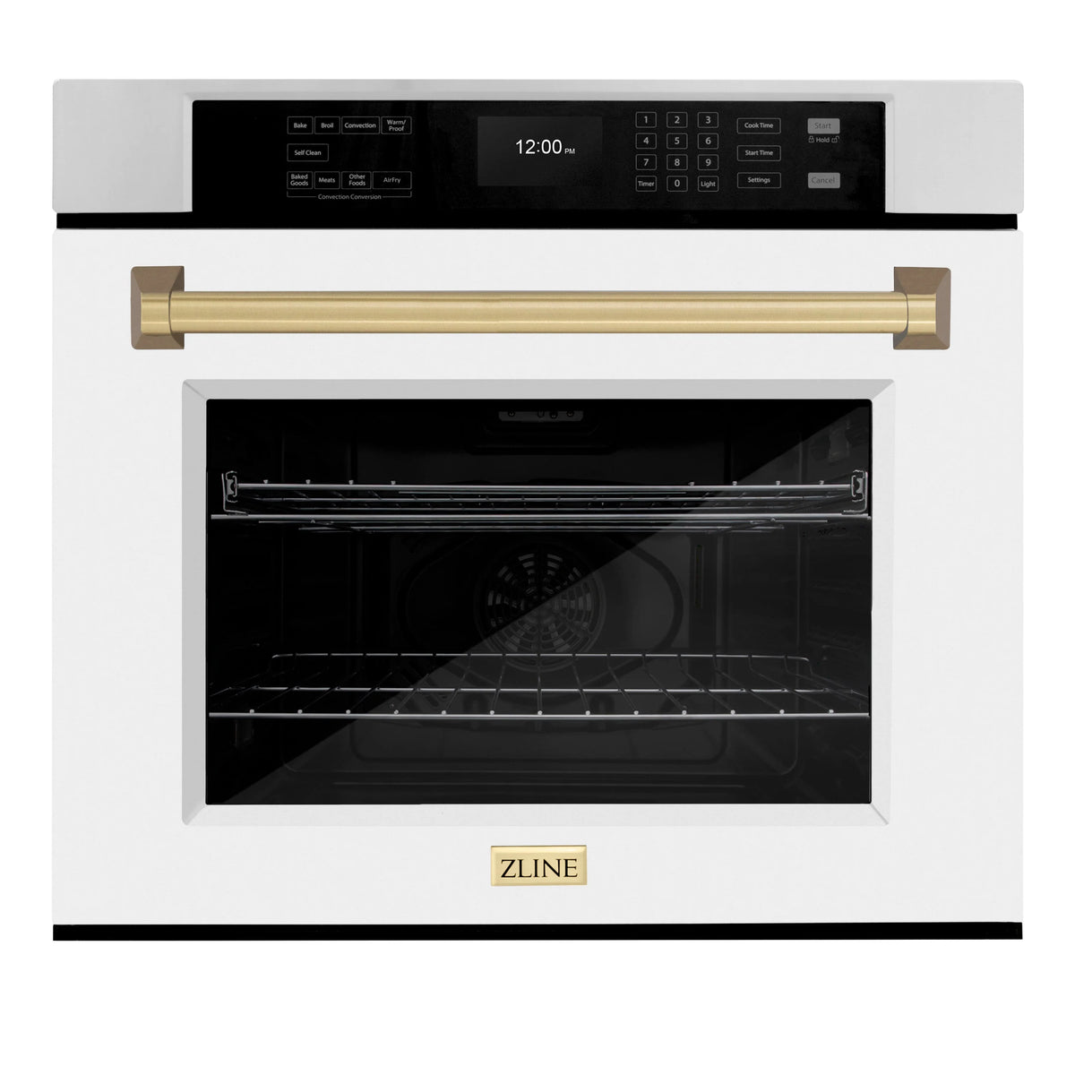 ZLINE - 30 in. Autograph Edition Professional True Convection Single Wall Oven with Air Fry and Self Clean in Stainless Steel with White Matte Door and Champagne Bronze Handle