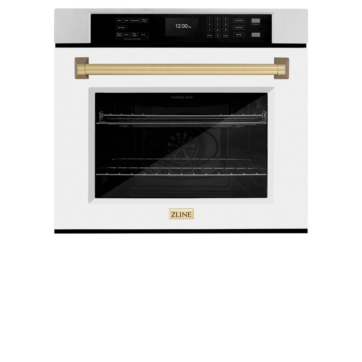 ZLINE - 30 in. Autograph Edition Professional True Convection Single Wall Oven with Air Fry and Self Clean in Stainless Steel with White Matte Door and Champagne Bronze Handle