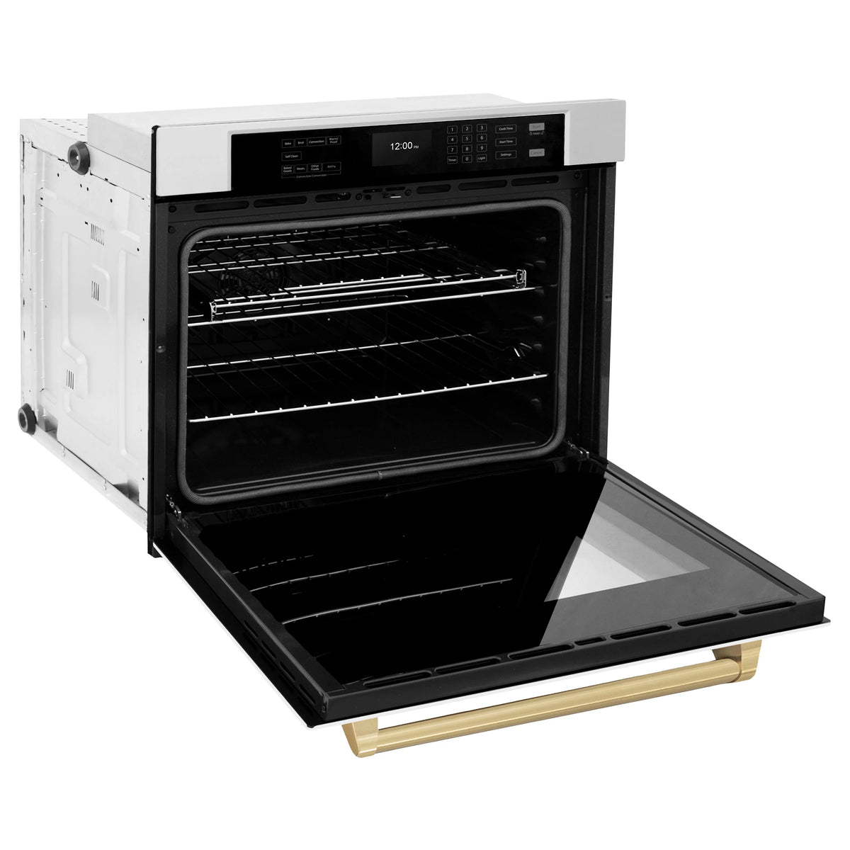 ZLINE - 30 in. Autograph Edition Professional True Convection Single Wall Oven with Air Fry and Self Clean in Stainless Steel with White Matte Door and Champagne Bronze Handle