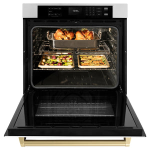 ZLINE - 30 in. Autograph Edition Professional True Convection Single Wall Oven with Air Fry and Self Clean in Stainless Steel with White Matte Door and Polished Gold Handle