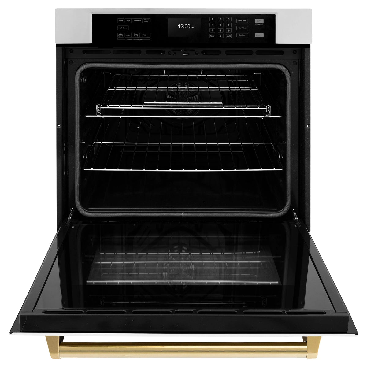 ZLINE - 30 in. Autograph Edition Professional True Convection Single Wall Oven with Air Fry and Self Clean in Stainless Steel with White Matte Door and Polished Gold Handle