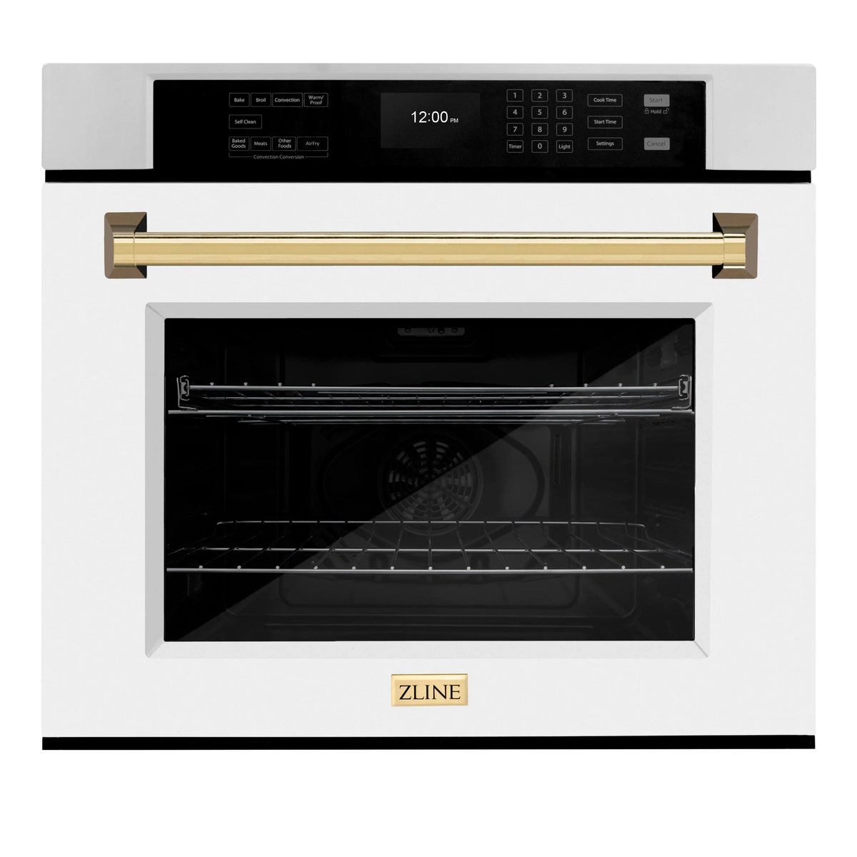 ZLINE - 30 in. Autograph Edition Professional True Convection Single Wall Oven with Air Fry and Self Clean in Stainless Steel with White Matte Door and Polished Gold Handle