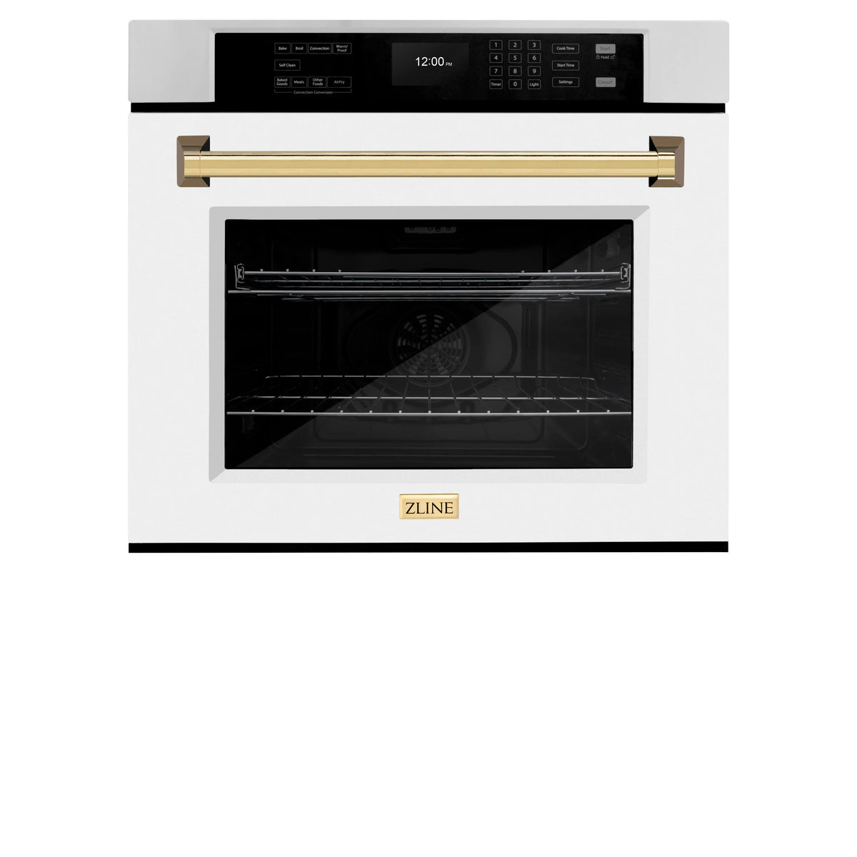 ZLINE - 30 in. Autograph Edition Professional True Convection Single Wall Oven with Air Fry and Self Clean in Stainless Steel with White Matte Door and Polished Gold Handle