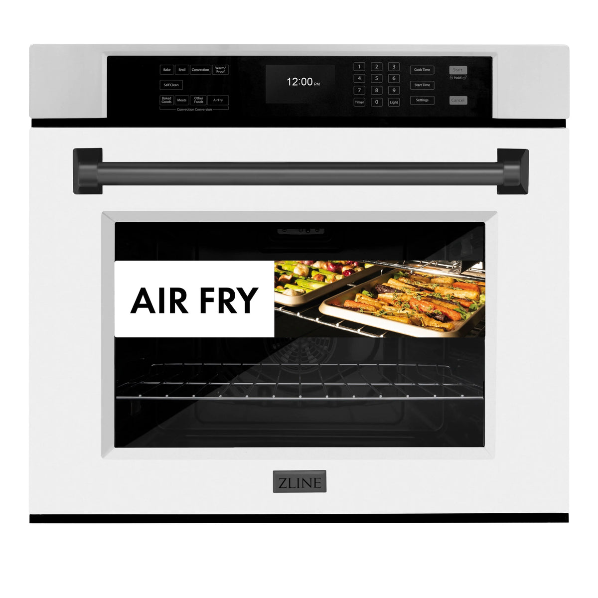 ZLINE - 30 in. Autograph Edition Professional True Convection Single Wall Oven with Air Fry and Self Clean in Stainless Steel with White Matte Door and Matte Black Handle