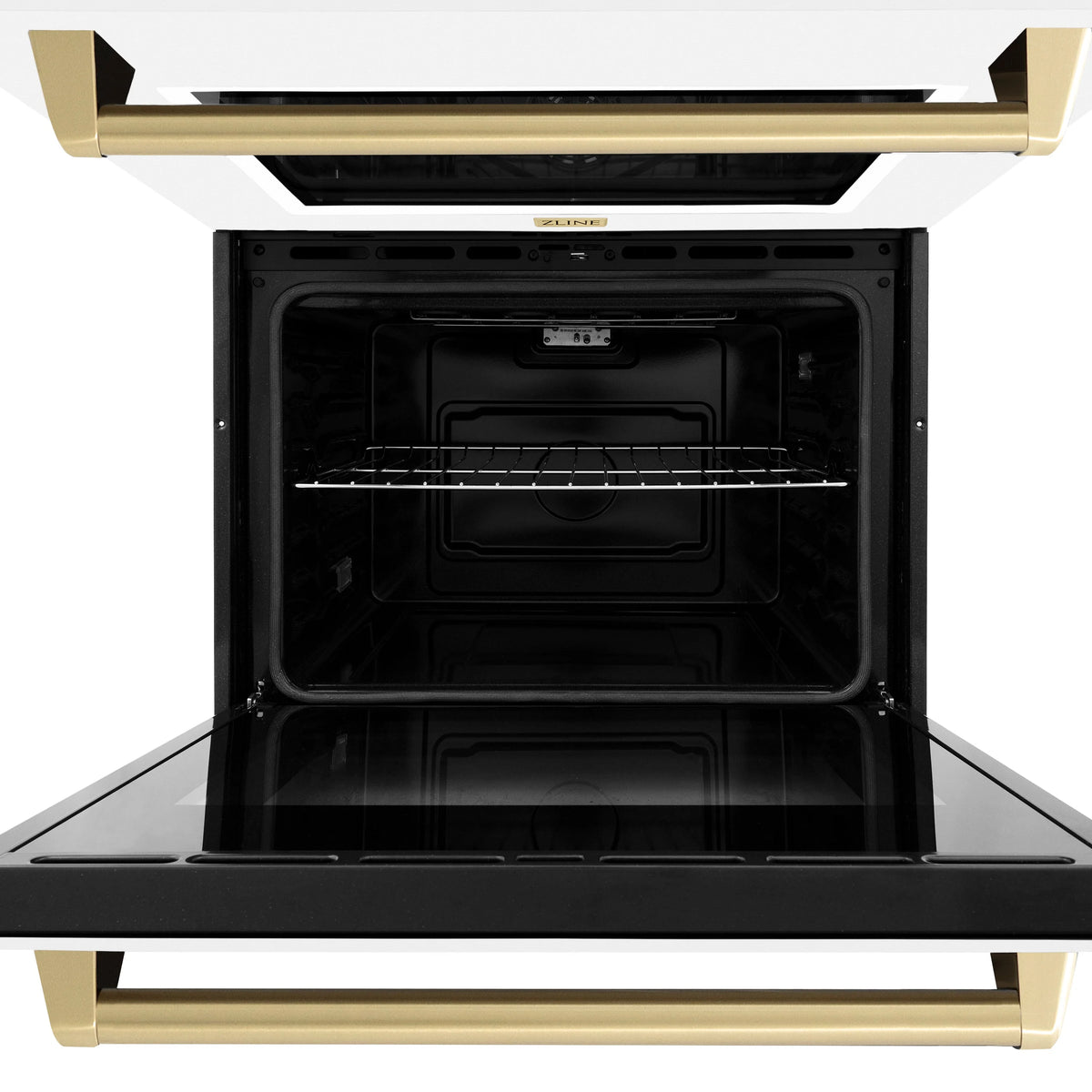 ZLINE - 30 in. Autograph Edition Professional True Convection Double Wall Oven with Air Fry and Self Clean in Stainless Steel with White Matte Doors and Champagne Bronze Handles